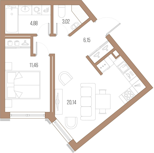 1-комнатная квартира, 44.2 м²; этаж: 8 - купить в Санкт-Петербурге
