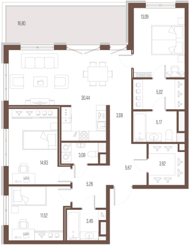 3-комнатная квартира, 104.8 м²; этаж: 9 - купить в Санкт-Петербурге