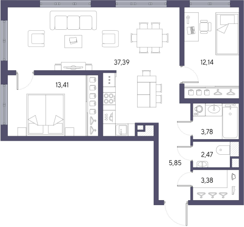 2-комнатная квартира, 78.4 м²; этаж: 7 - купить в Санкт-Петербурге