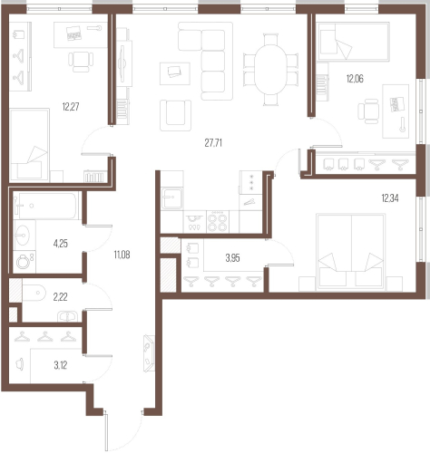 3-комнатная квартира №1 в: ЖК «Малоохтинский, 68»: 91.3 м²; этаж: 2 - купить в Санкт-Петербурге