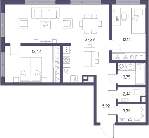 2-комнатная квартира, 78.1 м²; этаж: 5 - купить в Санкт-Петербурге