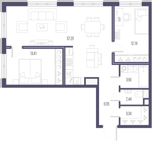2-комнатная квартира №1 в: ЖК «Малоохтинский, 68»: 78.5 м²; этаж: 7 - купить в Санкт-Петербурге
