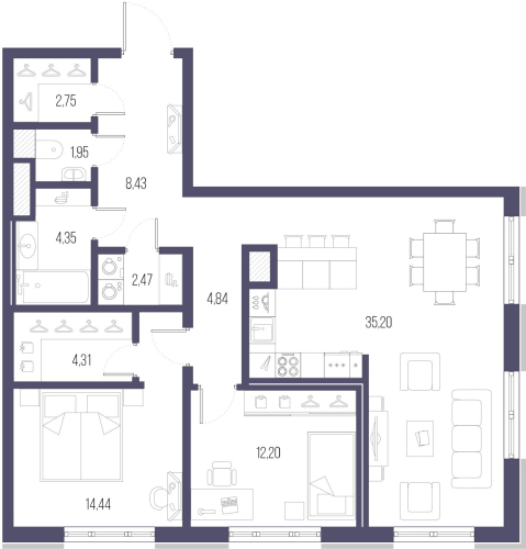 2-комнатная квартира, 90 м²; этаж: 8 - купить в Санкт-Петербурге