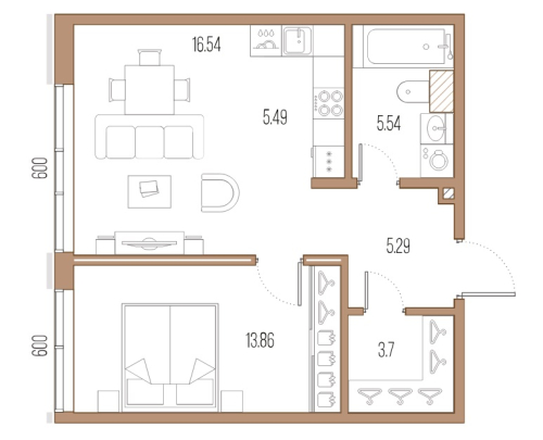 1-комнатная квартира, 49.7 м²; этаж: 2 - купить в Санкт-Петербурге