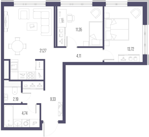 2-комнатная квартира, 65.6 м²; этаж: 8 - купить в Санкт-Петербурге