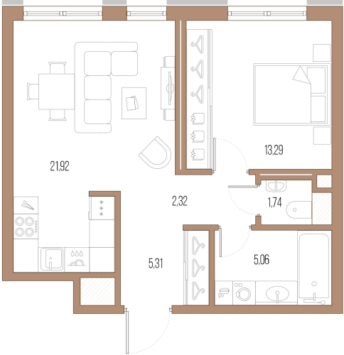 1-комнатная квартира, 49.5 м²; этаж: 9 - купить в Санкт-Петербурге