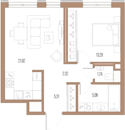 1-комнатная квартира, 49.6 м²; этаж: 8 - купить в Санкт-Петербурге