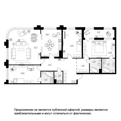 4-комнатная квартира, 180.4 м²; этаж: 4 - купить в Санкт-Петербурге