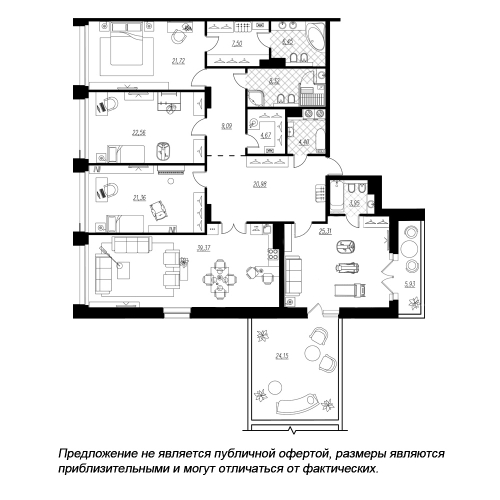 4-комнатная квартира, 224.9 м²; этаж: 6 - купить в Санкт-Петербурге