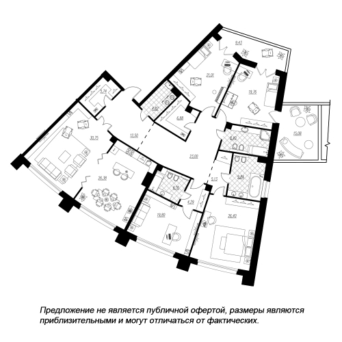 5-комнатная квартира, 255.3 м²; этаж: 4 - купить в Санкт-Петербурге