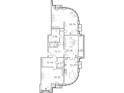 2-комнатная квартира №183-185А к8 в: ЖК «Граф Орлов»: 159.1 м²; этаж: 5 - купить в Санкт-Петербурге