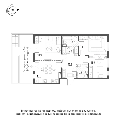 3-комнатная квартира, 86.4 м²; этаж: 2 - купить в Санкт-Петербурге