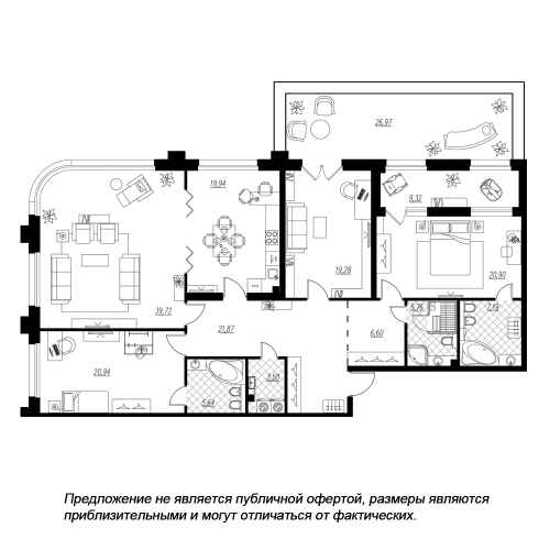 4-комнатная квартира, 190 м²; этаж: 2 - купить в Санкт-Петербурге