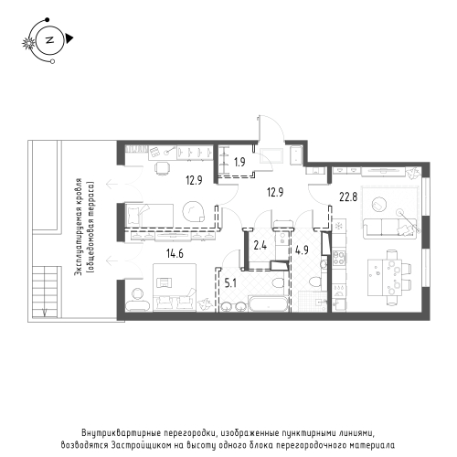 2-комнатная квартира, 77.5 м²; этаж: 2 - купить в Санкт-Петербурге