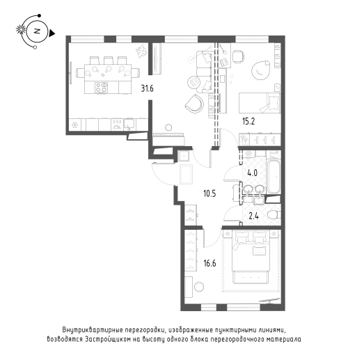 2-комнатная квартира, 81 м²; этаж: 1 - купить в Санкт-Петербурге