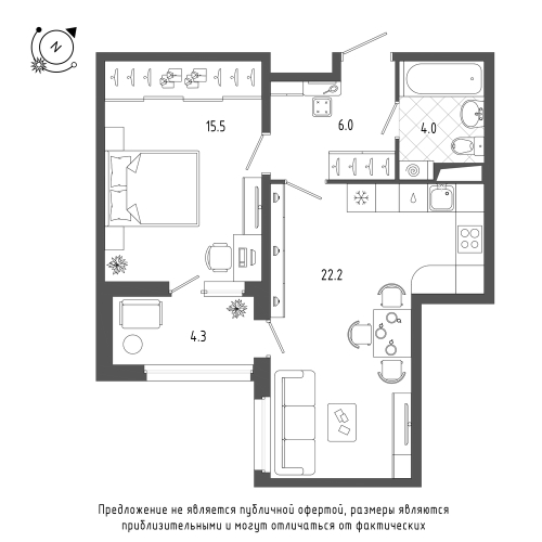 1-комнатная квартира, 49.9 м²; этаж: 4 - купить в Санкт-Петербурге