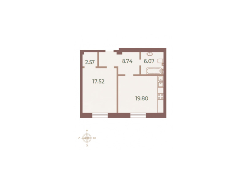 1-комнатная квартира, 54.4 м²; этаж: 1 - купить в Санкт-Петербурге