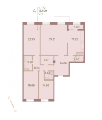 4-комнатная квартира, 152.2 м²; этаж: 7 - купить в Санкт-Петербурге