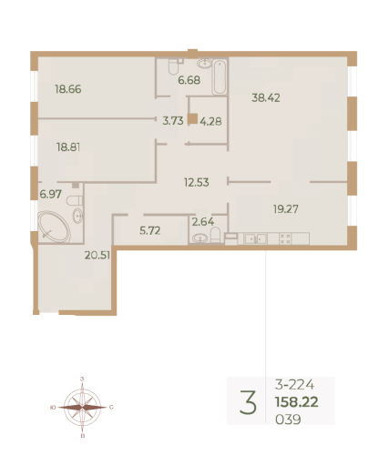 3-комнатная квартира, 158.2 м²; этаж: 2 - купить в Санкт-Петербурге
