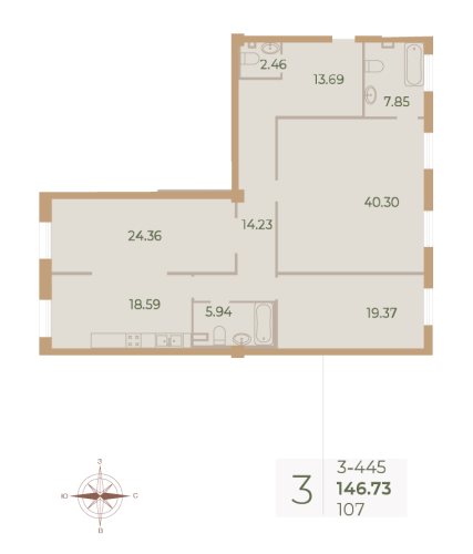 3-комнатная квартира, 147 м²; этаж: 4 - купить в Санкт-Петербурге