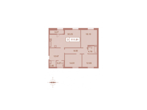 3-комнатная квартира, 112.2 м²; этаж: 9 - купить в Санкт-Петербурге