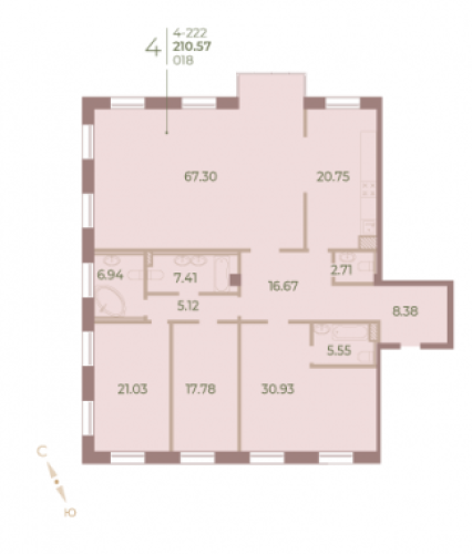 4-комнатная квартира, 210.7 м²; этаж: 2 - купить в Санкт-Петербурге