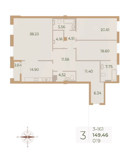 3-комнатная квартира, 149.6 м²; этаж: 6 - купить в Санкт-Петербурге