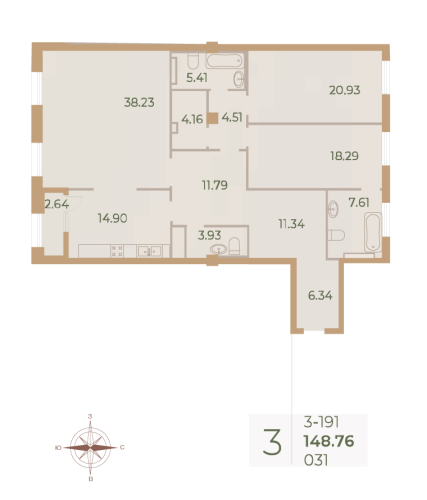 3-комнатная квартира, 149.8 м²; этаж: 9 - купить в Санкт-Петербурге