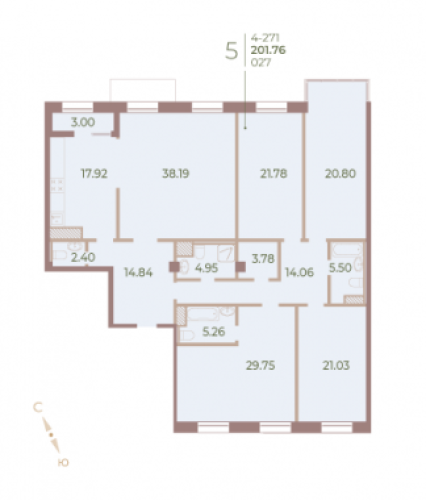 5-комнатная квартира, 201.8 м²; этаж: 7 - купить в Санкт-Петербурге