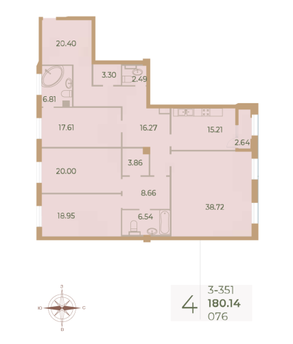 4-комнатная квартира, 180.7 м²; этаж: 5 - купить в Санкт-Петербурге