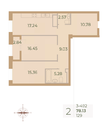2-комнатная квартира, 79.5 м²; этаж: 9 - купить в Санкт-Петербурге