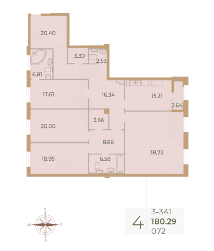 4-комнатная квартира, 180.7 м²; этаж: 4 - купить в Санкт-Петербурге