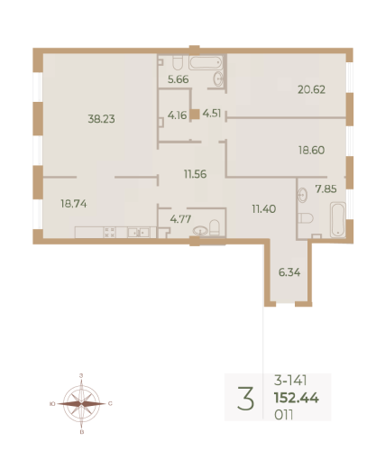 3-комнатная квартира, 152.6 м²; этаж: 4 - купить в Санкт-Петербурге