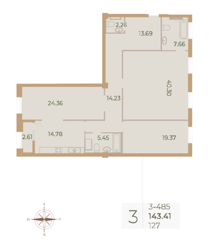 3-комнатная квартира, 143.3 м²; этаж: 8 - купить в Санкт-Петербурге