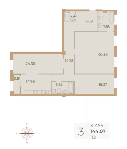 3-комнатная квартира, 144.5 м²; этаж: 5 - купить в Санкт-Петербурге