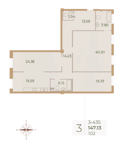 3-комнатная квартира, 147.2 м²; этаж: 3 - купить в Санкт-Петербурге