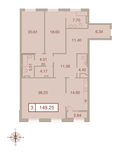 3-комнатная квартира, 149.6 м²; этаж: 7 - купить в Санкт-Петербурге