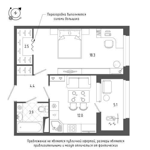 1-комнатная квартира, 43.6 м²; этаж: 10 - купить в Санкт-Петербурге