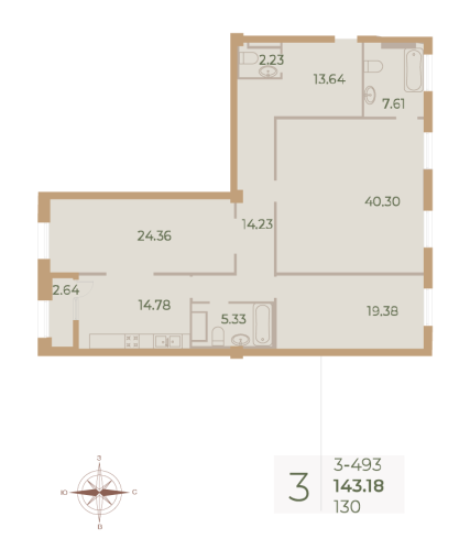 3-комнатная квартира, 142.9 м²; этаж: 9 - купить в Санкт-Петербурге
