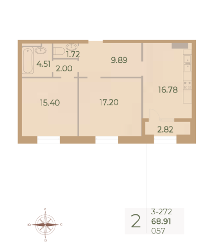 2-комнатная квартира, 69.4 м²; этаж: 7 - купить в Санкт-Петербурге