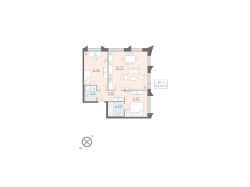 2-комнатная квартира, 69.5 м²; этаж: 2 - купить в Санкт-Петербурге
