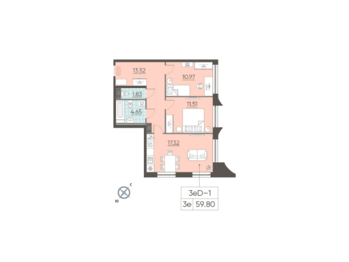 2-комнатная квартира, 59.8 м²; этаж: 12 - купить в Санкт-Петербурге