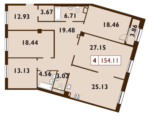 4-комнатная квартира, 154.6 м²; этаж: 7 - купить в Санкт-Петербурге