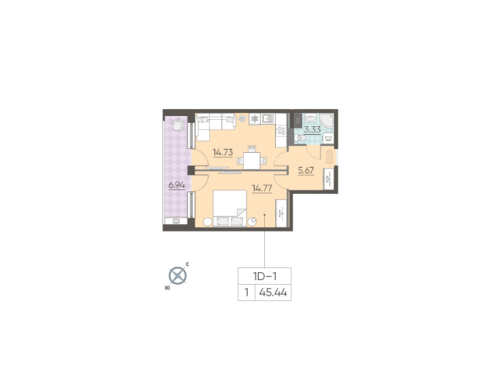 1-комнатная квартира, 45.1 м²; этаж: 12 - купить в Санкт-Петербурге