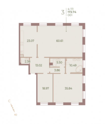 3-комнатная квартира, 173.7 м²; этаж: 1 - купить в Санкт-Петербурге