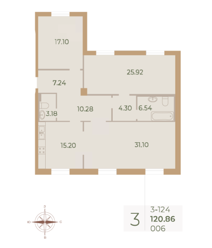 3-комнатная квартира, 121 м²; этаж: 2 - купить в Санкт-Петербурге