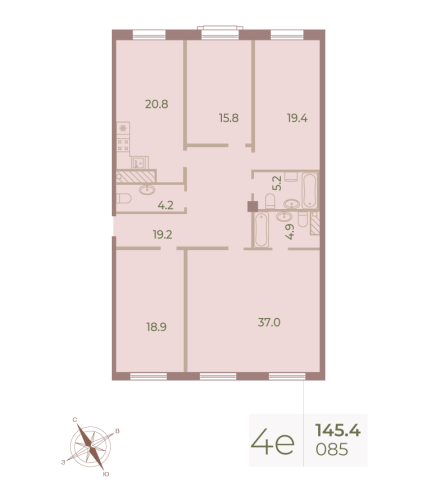 4-комнатная квартира №9к2 в: NEVA HAUS: 146.3 м²; этаж: 9 - купить в Санкт-Петербурге