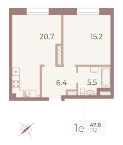 1-комнатная квартира, 47.7 м²; этаж: 8 - купить в Санкт-Петербурге