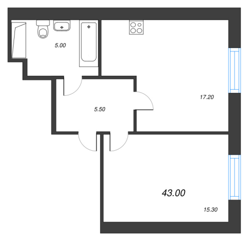 1-комнатная квартира, 42.7 м²; этаж: 7 - купить в Санкт-Петербурге