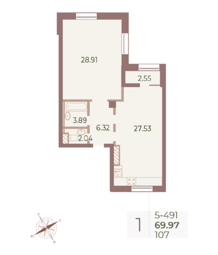 1-комнатная квартира, 69.8 м²; этаж: 9 - купить в Санкт-Петербурге
